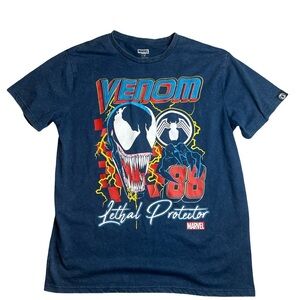 Marvel Mad Engine Blue Graphic T-Shirt Venom Mens L Vintage Wash Embroidered